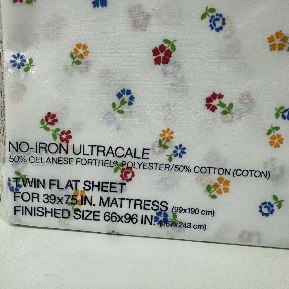Vintage Wamsutta No Iron Percale Mayflower Floral Twin Flat Sheet NOS NEW